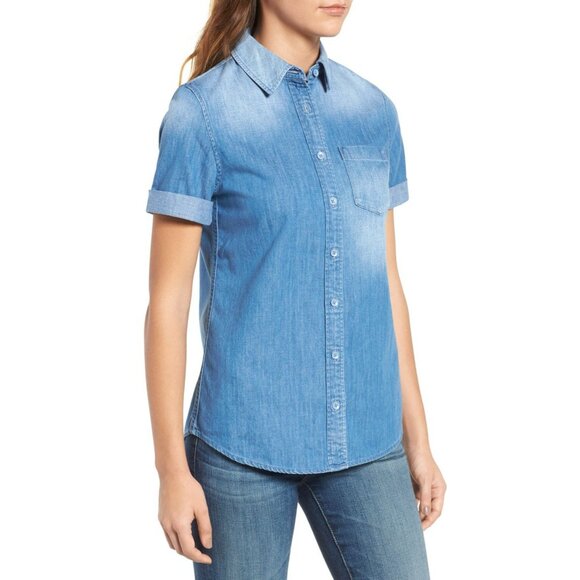 New AG Adriano Goldschmied Women’s Size XS Blue Denim Casual Button Up Shirt S/S - Picture 3 of 9